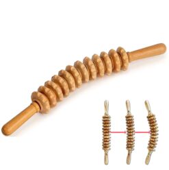 Wooden Roller Massage Stick, Handheld Gear Tool, 12-Wheel Rolling Tool, Bendable Roller, Trigger Point Massager